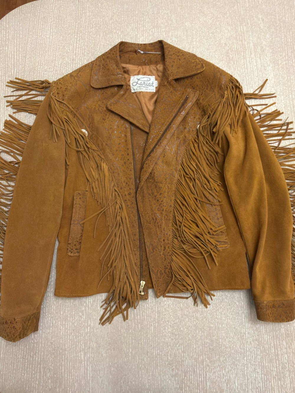 Vintage Lariat Leathers Fringe Suede Motorcycle Jacket Mens M Brown Western Boho